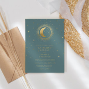 Pastel Celestial Gold Moon Wedding Einladung