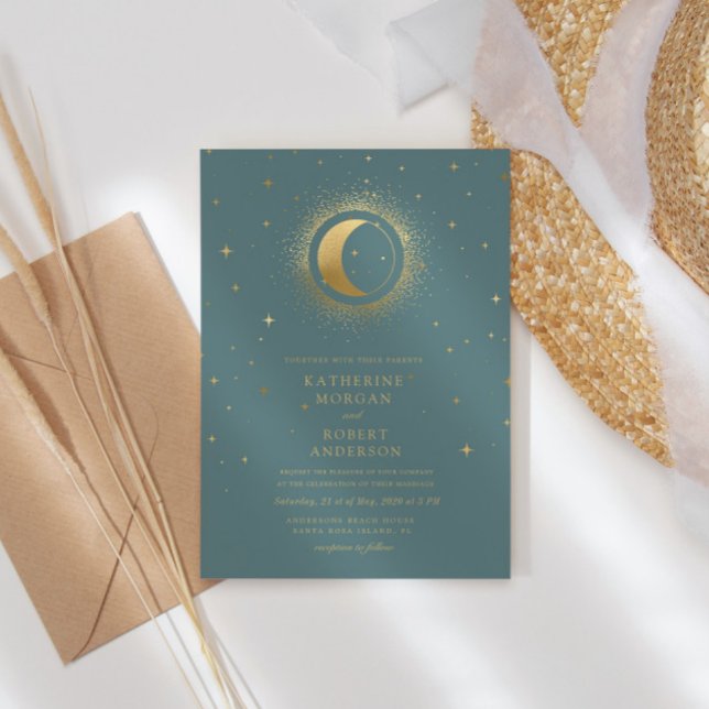 Pastel Celestial Gold Moon Wedding Einladung (Von Creator hochgeladen)