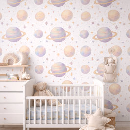 Pastel Celestial Planets Nursery Baby Room Tapete