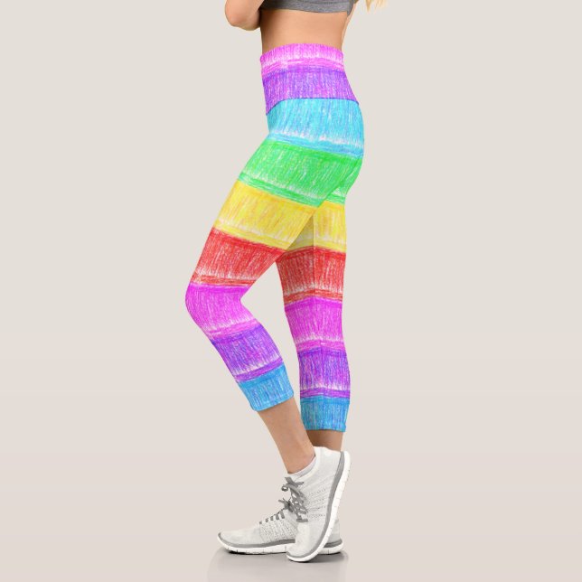 Pastel Chalk Rainbow Stripes Capri Leggings (Links)