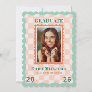 Pastel Checkered Grad Announcement with Photo Einladung