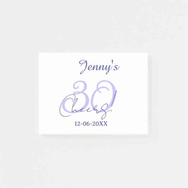 Pastel cheers 30th birthday purple elegant name da post-it klebezettel (Vorderseite)