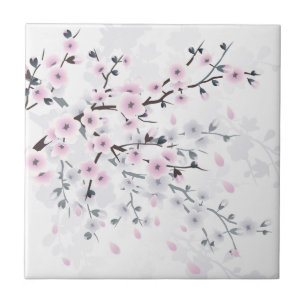 Pastel Cherry Blossom floral Illustrative Fliese