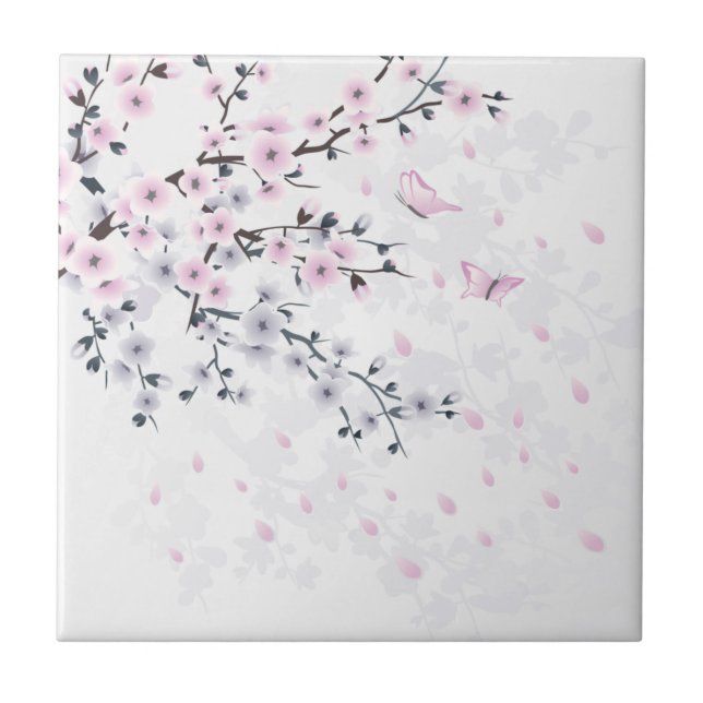 Pastel Cherry Blossom Landschaft Fliese (Vorderseite)