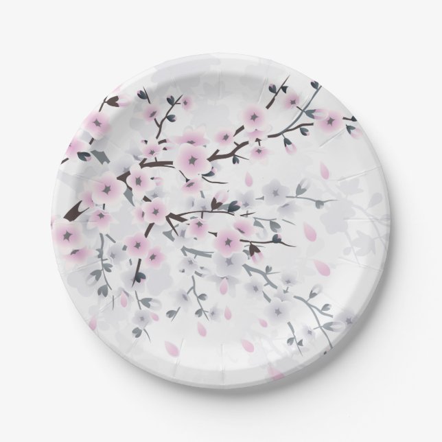 Pastel Cherry Blossom Landschaft Pappteller (Vorderseite)