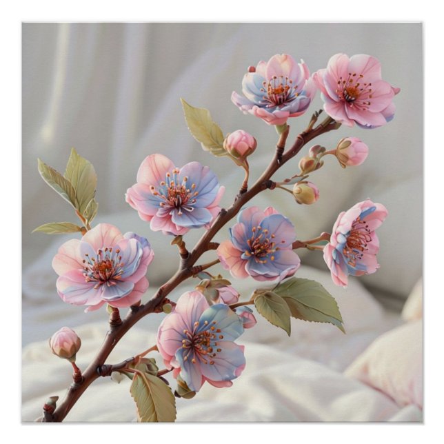 Pastel Cherry Blossom: Weiche botanische Kunst Poster (Vorderseite)