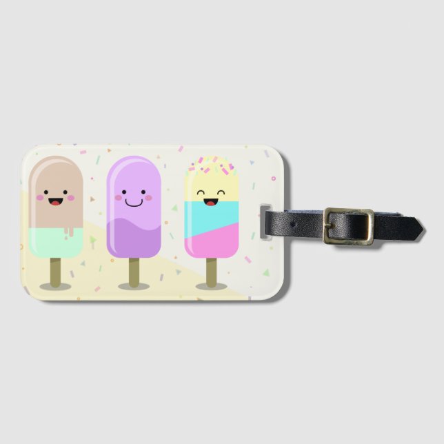 Pastel Chibi Ice Lollies Niedlich Personalisiert Gepäckanhänger (Vorderseite (Horizontal))