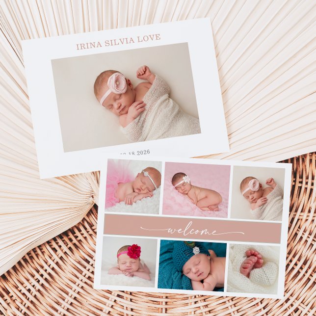 Pastel Chic Baby Photo Collage Announcement Card Einladung (Von Creator hochgeladen)