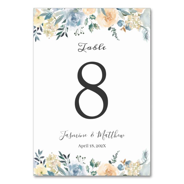 Pastel Chic Vanilla Blue Aqua Tischnummer (Vorderseite)