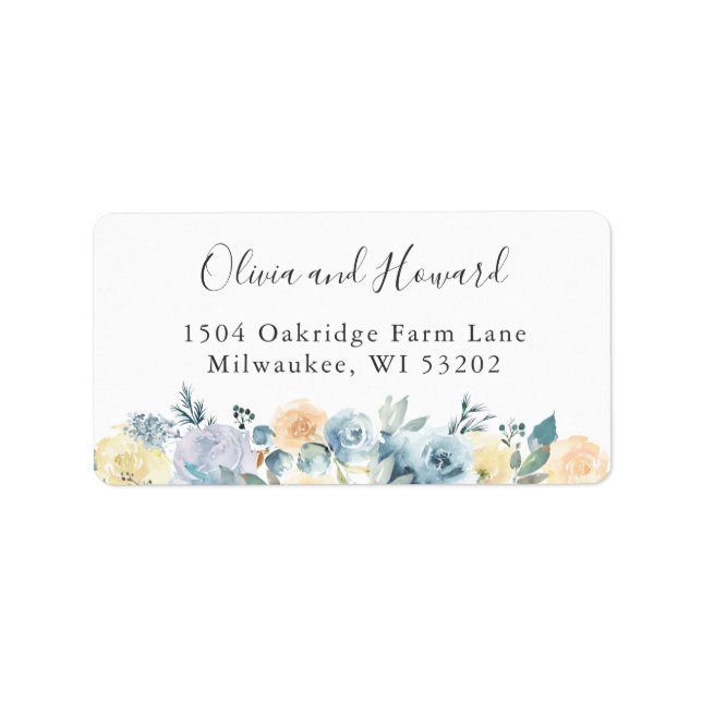 Pastel Chic Vanilla Blue Floral Elegante Adresse Adressaufkleber (Vorne)