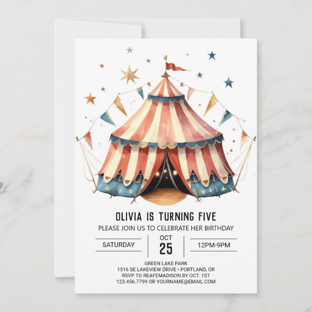 Pastel Children's Magic Circus Geburtstag Einladung (Vorderseite)