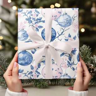 Pastel Chinoiserie Blue & Pink Weihnachtsschmuck Geschenkpapier