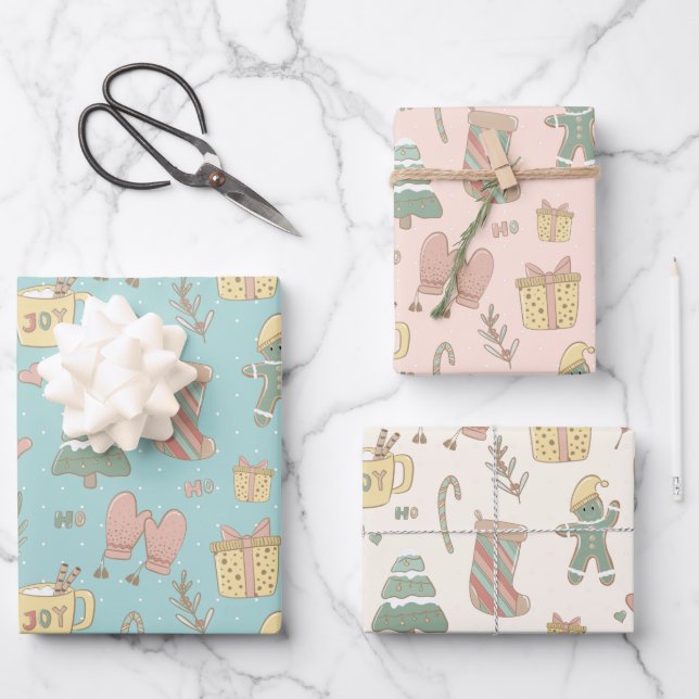 Pastel Christmas Geschenk Wrap Geschenkpapier Set (Vorderseite)