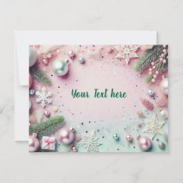 Pastel Christmas Glitter Background with Ornaments Feiertagskarte