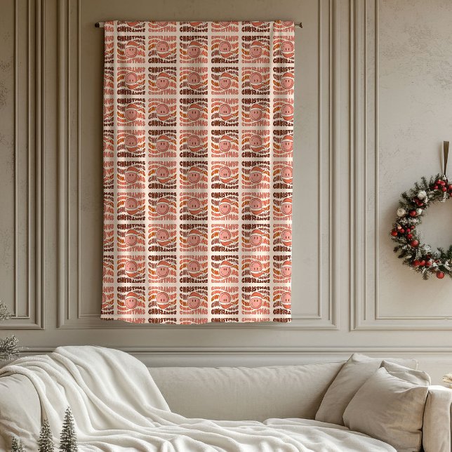 Pastel Christmas Groovy Retro Smile Emoticon Gift Fleecedecke (Pastel Christmas Groovy Retro Smile Emoticon Gift Fleece Blanket)