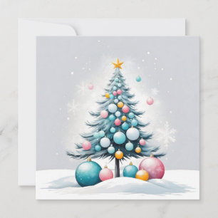 Pastel Christmas Oversized Blue Pink Ornaments Feiertagskarte