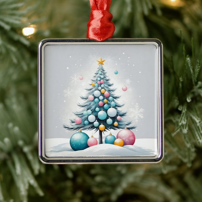 Pastel Christmas | Oversized Blue Pink Ornaments Ornament Aus Metall (Baum)