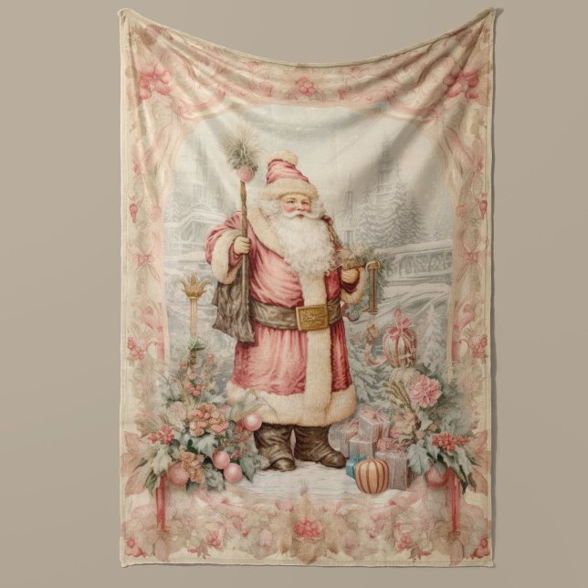 Pastel Christmas Retro Santa Claus Wohngestaltung Fleecedecke (Antique Vintage Style Christmas Blanket Soft and Cozy retro fleece blanket in pastel colors, Gift )