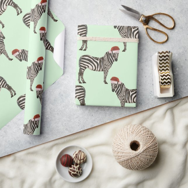 Pastel Christmas Safari Tiere Mint Zebra Geschenkpapier (Kunsthandwerk)
