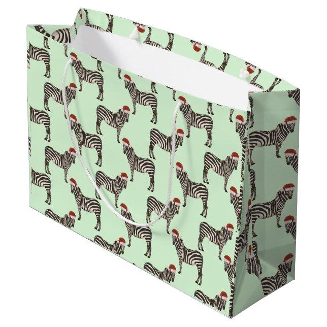 Pastel Christmas Safari Tiere Mint Zebra Große Geschenktüte (Rückseite Schrägansicht)