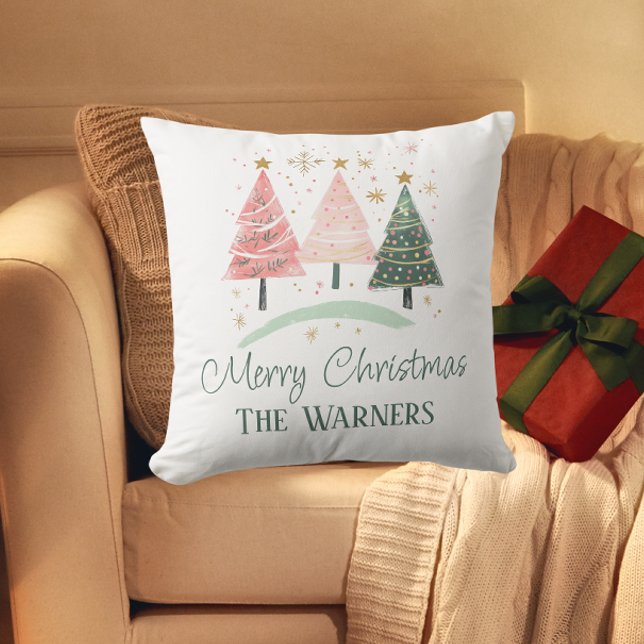 Pastel Christmas Tree Custom Family Cocktail Kissen (Custom Merry Christmas cushion)