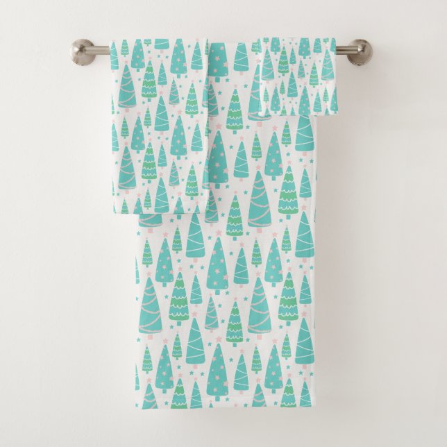 Pastel Christmas Tree Forest Badhandtuch Set (Insitu)