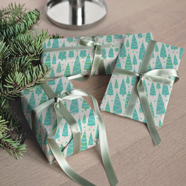 Pastel Christmas Tree Forest Geschenkpapier (Pastel Christmas Trees Patterned Wrapping Paper)