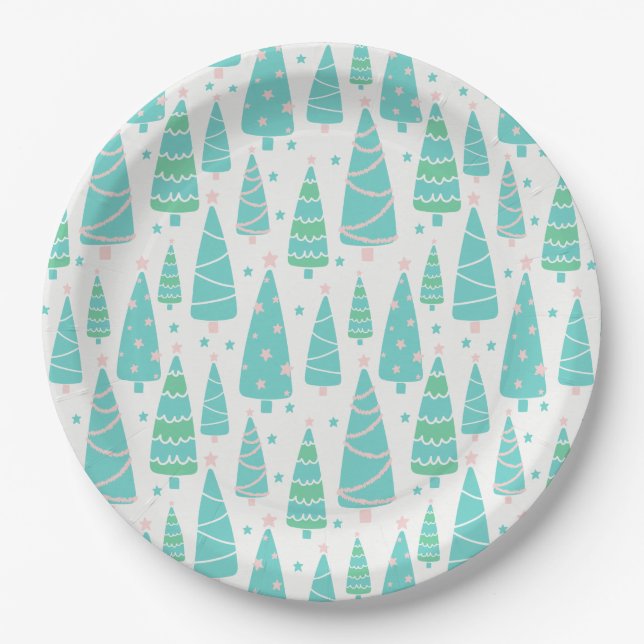 Pastel Christmas Tree Forest Pappteller (Vorderseite)