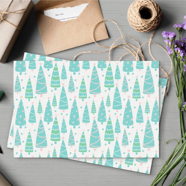 Pastel Christmas Tree Forest Seidenpapier (Pastel Christmas Tree Forest Tissue Paper)