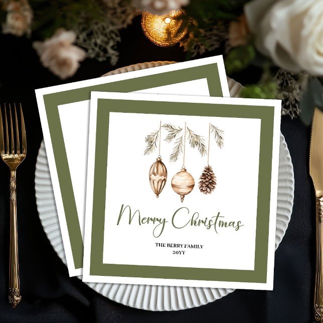 Pastel Christmas Tree Minimal Family Name Napkins Serviette (Pastel Christmas Tree Minimal Family Name Napkins)