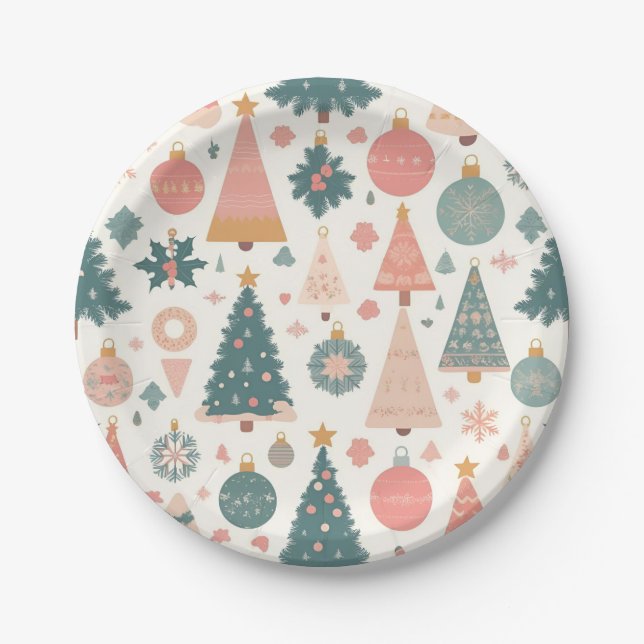 Pastel Christmas Tree Ornaments Holiday Pappteller (Vorderseite)