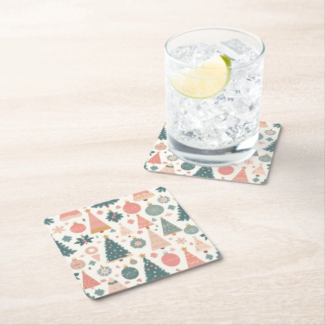 Pastel Christmas Tree Ornaments Holiday Rechteckiger Pappuntersetzer (Vor Ort)