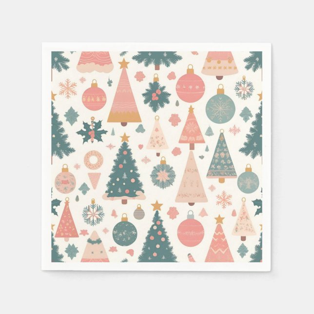 Pastel Christmas Tree Ornaments Holiday Serviette (Vorderseite)