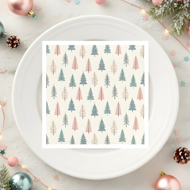 Pastel Christmas Tree Pattern Holiday Serviette (Von Creator hochgeladen)