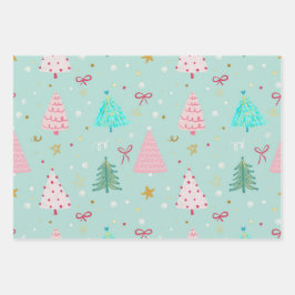 Pastel Christmas Tree Wrapping Paper Geschenkpapier Set