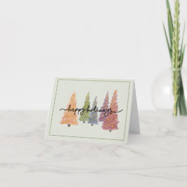 Pastel Christmas Trees “Happy Holidays” Card Dankeskarte