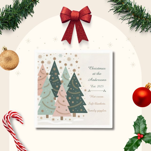 Pastel Christmas Trees Personalized Holiday Serviette (Von Creator hochgeladen)