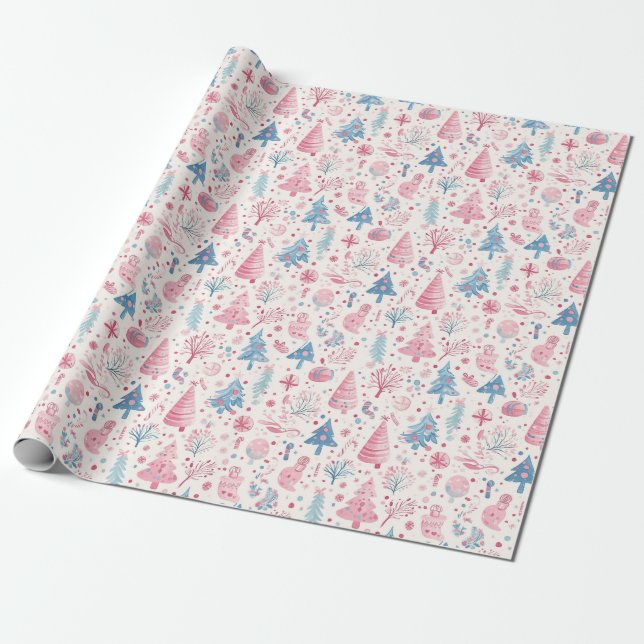 "Pastel Christmas Wonderland Pattern" Geschenkpapier (Ungerollt)