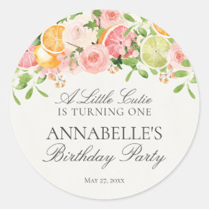 Pastel Citrus Floral Kleine Süsse Geburtstag Gefal Runder Aufkleber