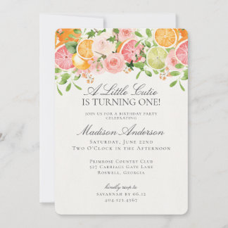 Pastel Citrus Floral Kleine Süsse Geburtstagsparty Einladung