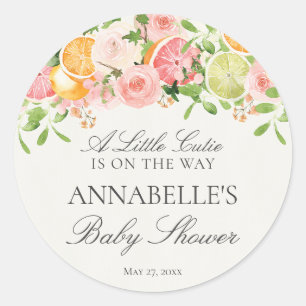 Pastel Citrus Floral Süsse Baby Dusche Gefallen Runder Aufkleber