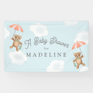 Pastel Classic Teddy Bear Peach Blue Baby Dusche Banner