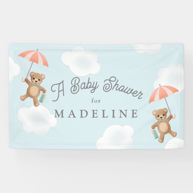 Pastel Classic Teddy Bear Peach Blue Baby Dusche Banner (Horizontal)