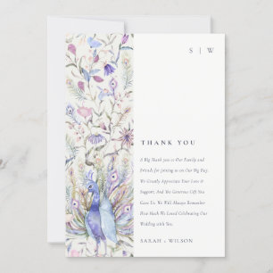 Pastel Classy Verziert Watercolor Peacock Wedding Dankeskarte