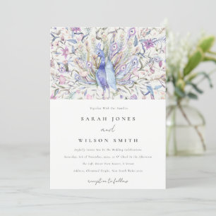 Pastel Classy Verziert Watercolor Peacock Wedding Einladung