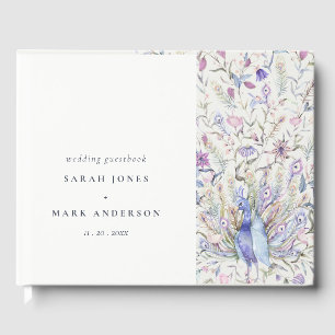 Pastel Classy Watercolor Floral Peacock Hochzeit Gästebuch