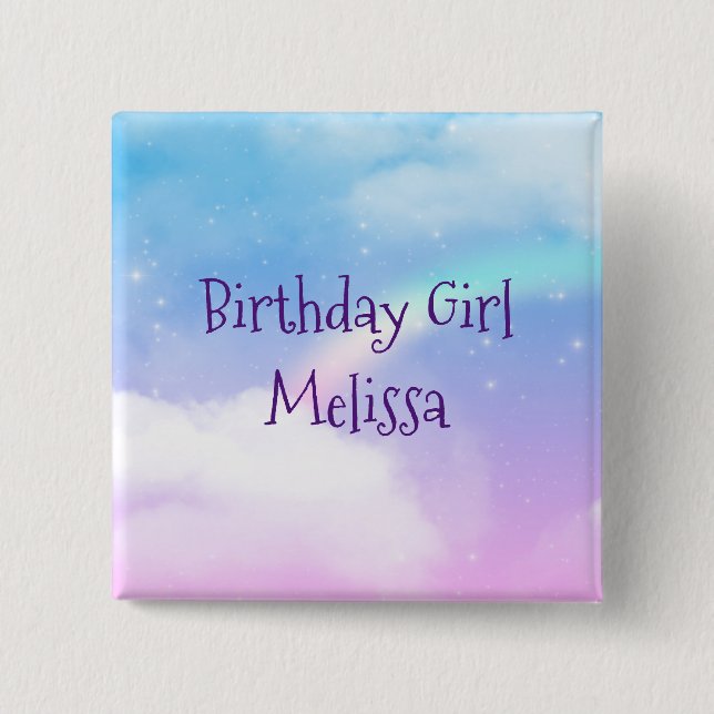 Pastel Clouds und ein Rainbow Birthday Girl Button (Vorderseite)