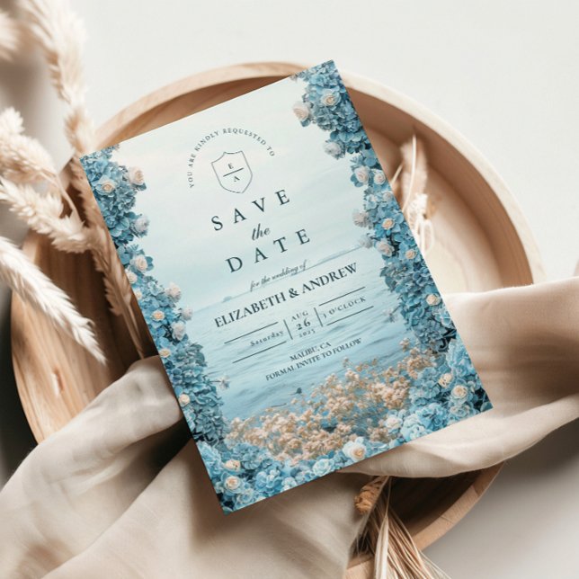 Pastel Coastal Blue Florals Wedding Save The Date (Von Creator hochgeladen)