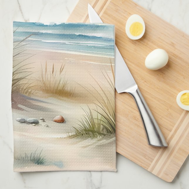 Pastel Coastal Dunes Watercolor Geschirrtuch (Viertel Falte)