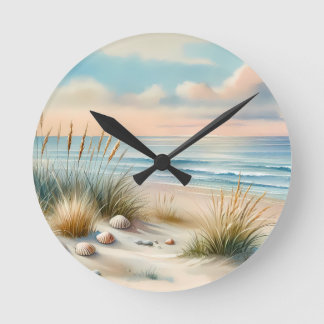Pastel Coastal Dunes Watercolor Runde Wanduhr